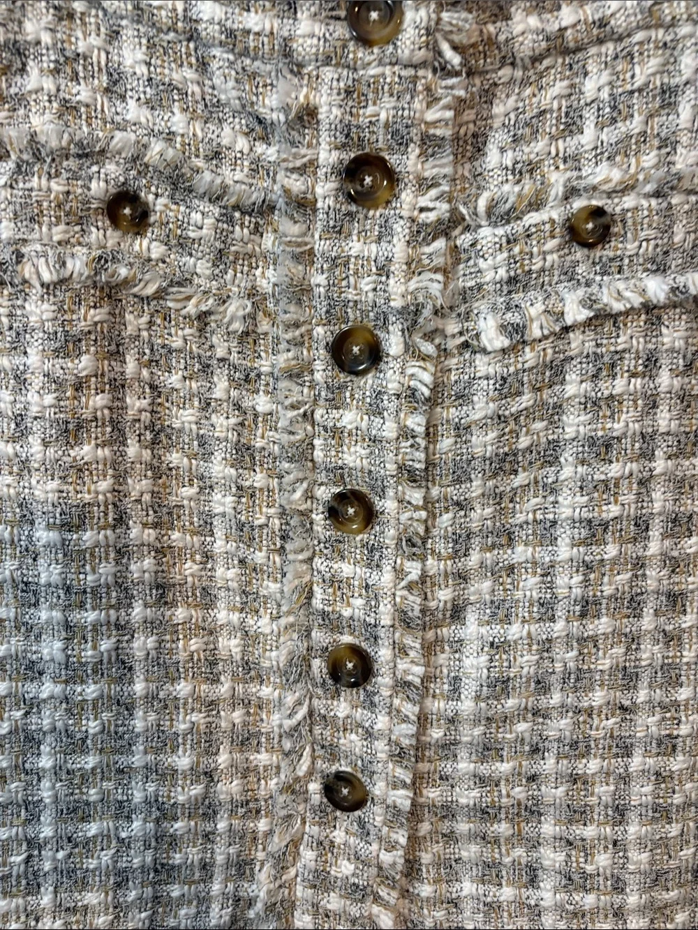 Ann Taylor Button-Front Tweed Mini Skirt in Ivory and Taupe